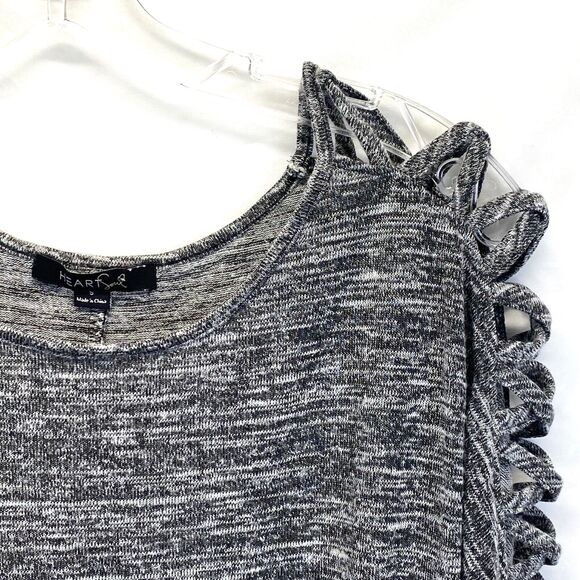 Heart Soul Top Womens Size Small Gray Stretch Strappy 3/4 Sleeves Puckered Waist - Picture 3 of 6